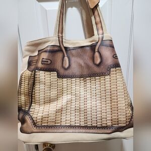 V°73 Vestaire Collective Hermes Birkin Image Cream and Brown Canvas Tote Bag